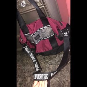burgundy PINK VS duffel bag